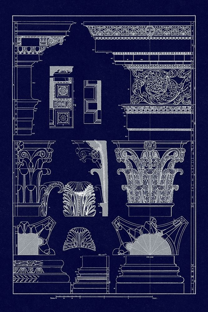 Entablatures, Capitals and Bases (Blueprint) art print by J. Buhlmann for $57.95 CAD