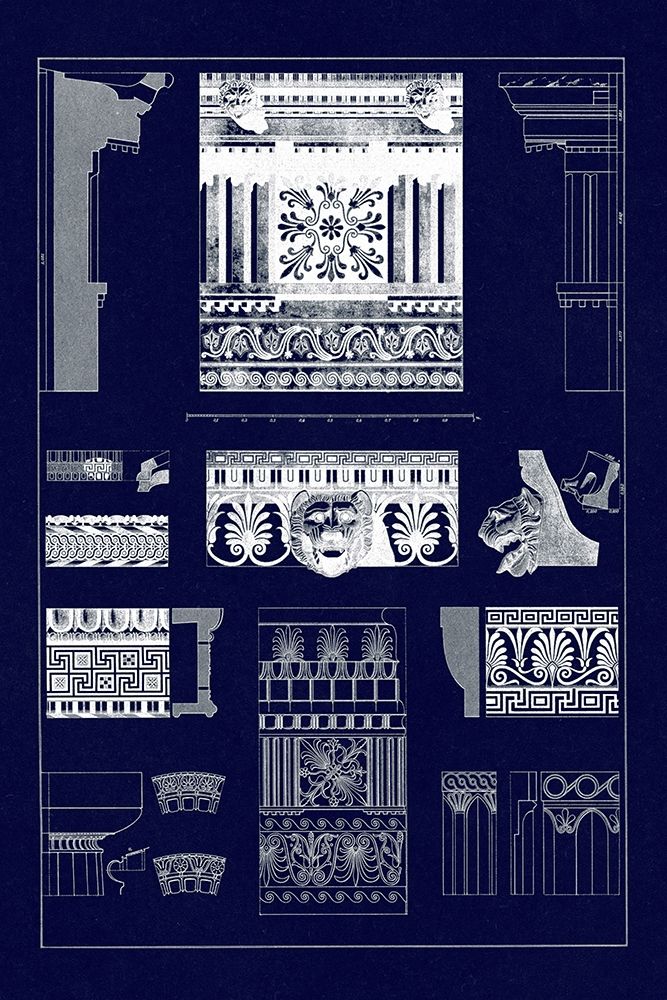 Entablatures, Terracottas and Cymas (Blueprint) art print by J. Buhlmann for $57.95 CAD