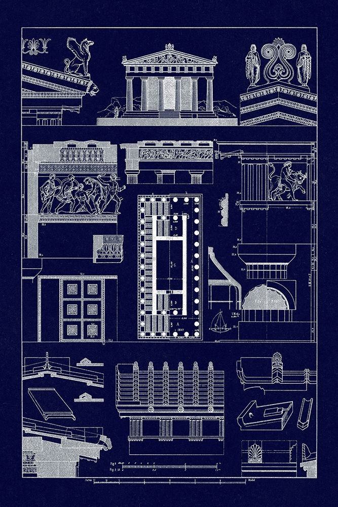 Temples and Roofings (Blueprint) art print by J. Buhlmann for $57.95 CAD
