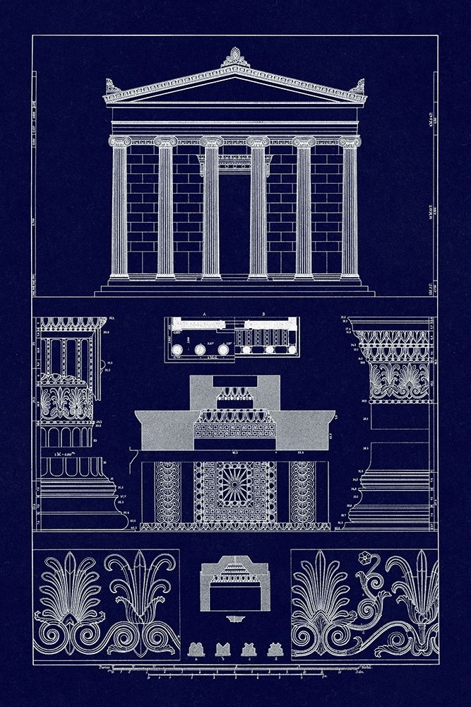 Portico, Coffer and Palmette-Ornament (Blueprint) art print by J. Buhlmann for $57.95 CAD