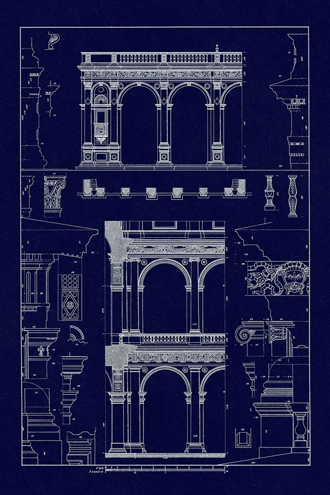 Porch of the Cathedral of Spoleto and Arcade from Palazzo Farnese (Blueprint) art print by J. Buhlmann for $57.95 CAD