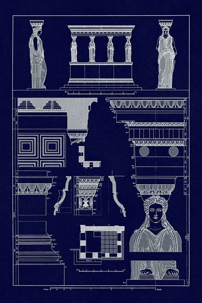 Porch of Caryatids, Polychrome (Blueprint) art print by J. Buhlmann for $57.95 CAD