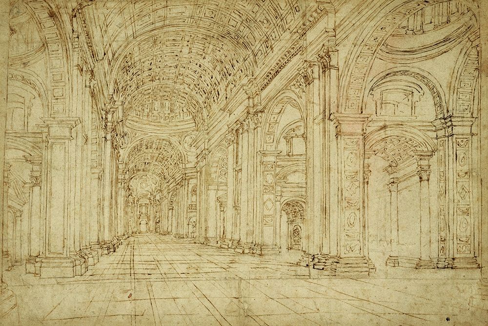 Interior of Saint Peters Basilica, 17th century art print by Unknown for $57.95 CAD