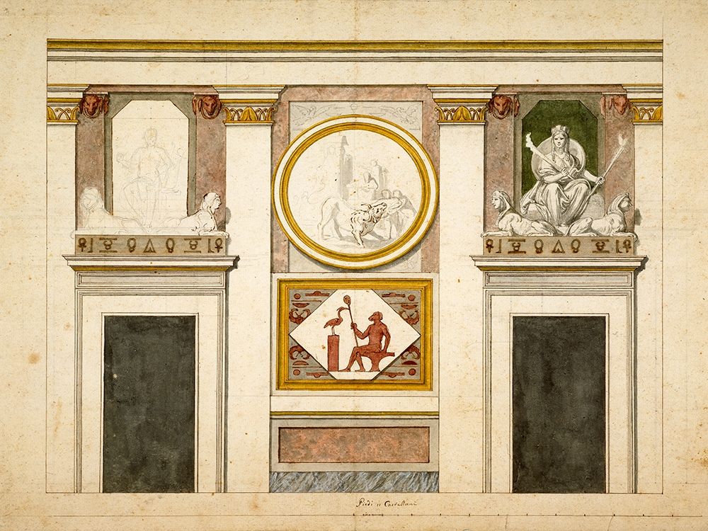 Unexecuted elevation for the Stanza Egizia at the Villa Borghese, ca. 1770-1793 art print by Tommaso Conca for $57.95 CAD