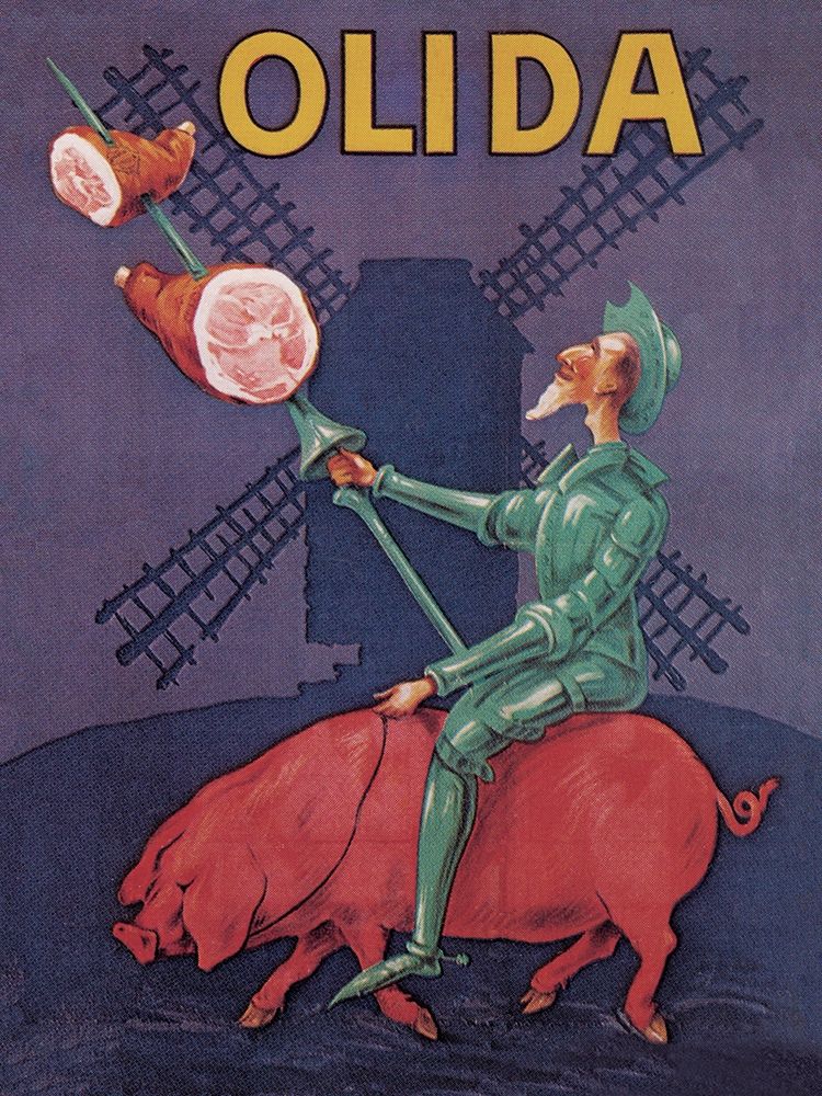 Pigs and Pork: Don Quixote Riding a Pig art print by Advertisement for $57.95 CAD