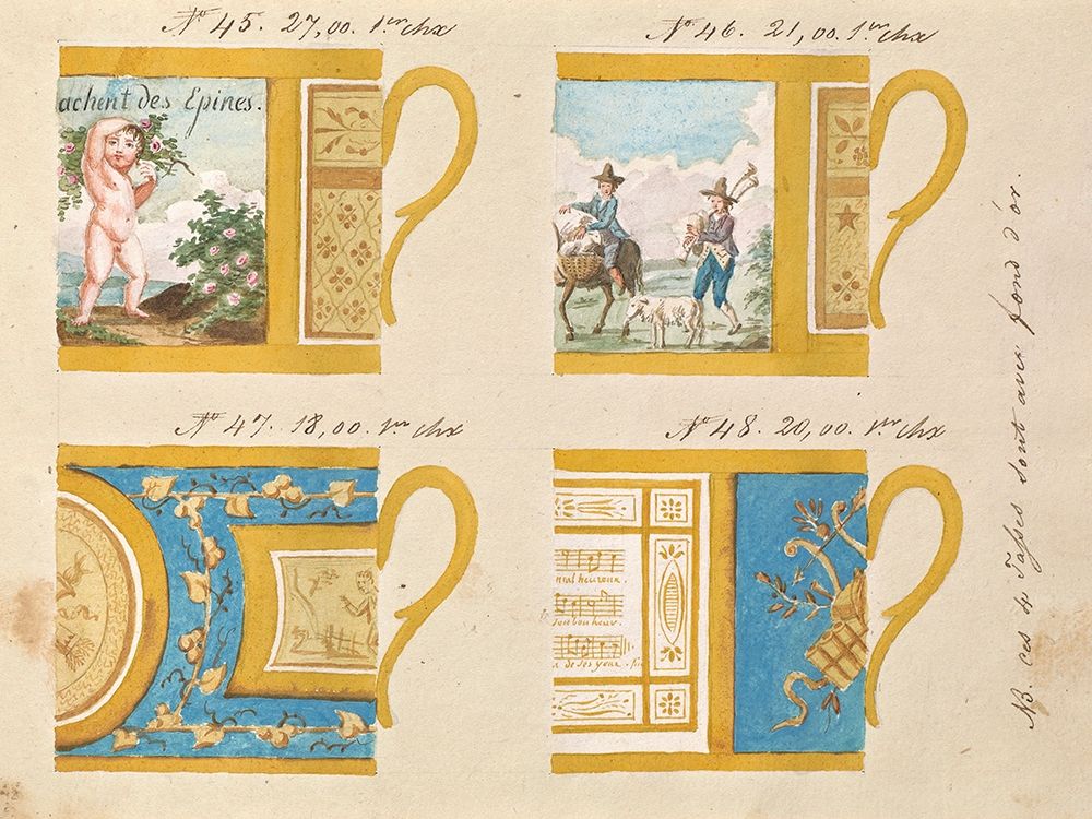 Quatre tasses avec fond dor, ca. 1800-1820 art print by Honore for $57.95 CAD