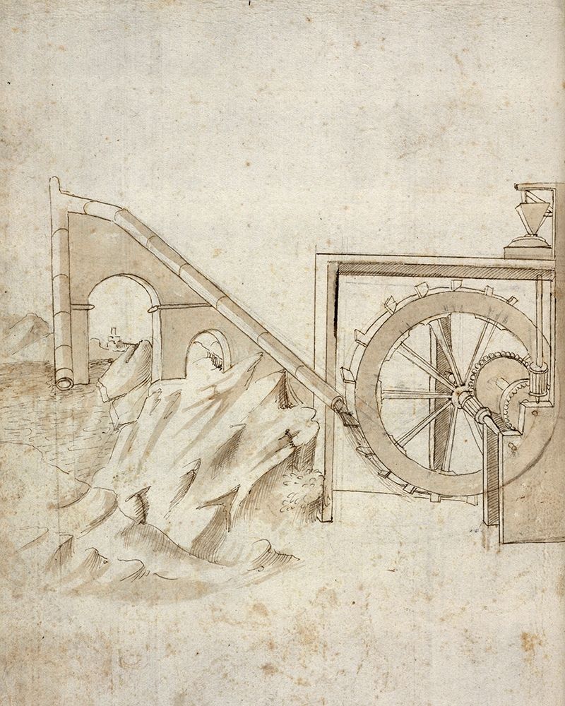 Folio 13: mill powered by water from siphon art print by Francesco di Giorgio Martini for $57.95 CAD