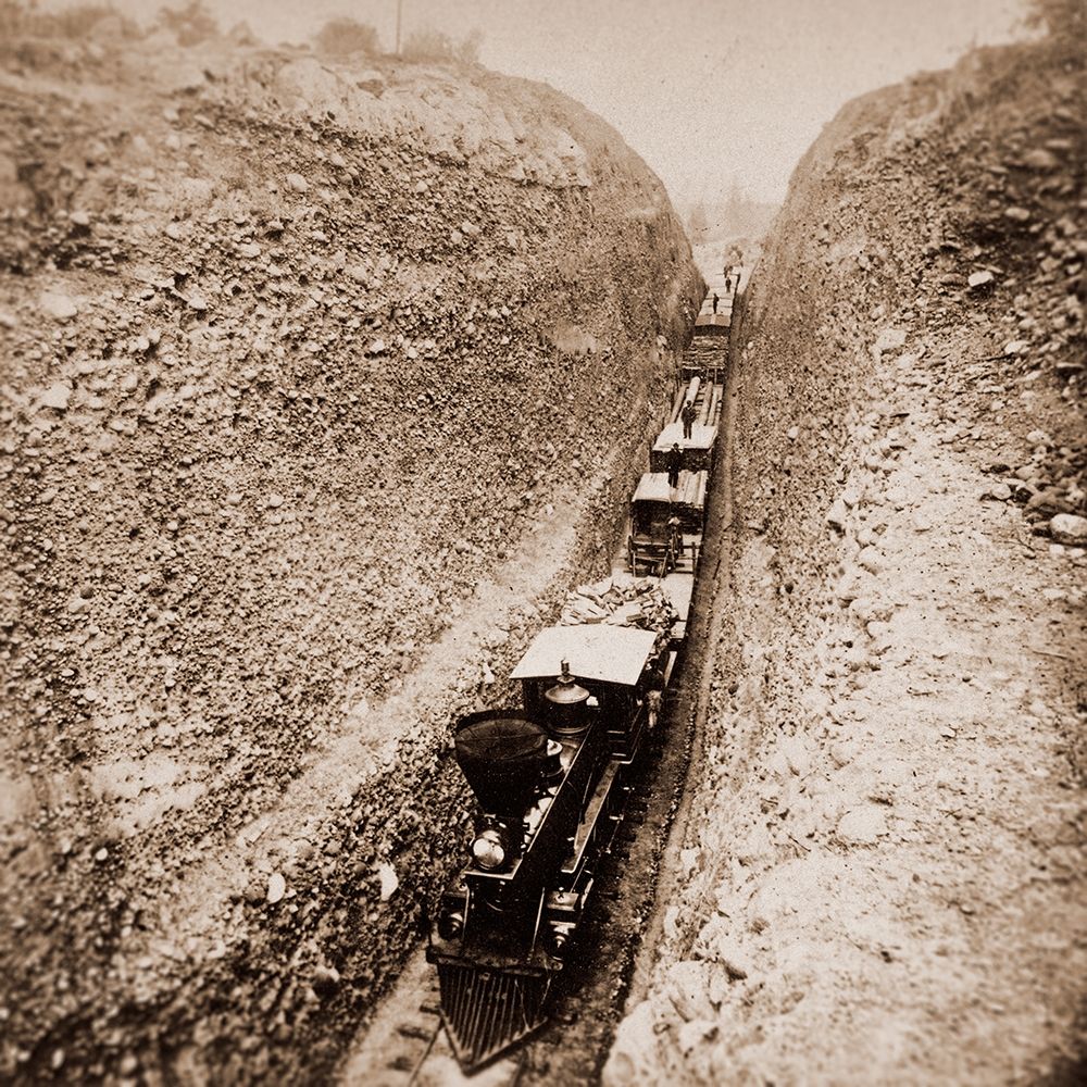 Bloomer Cut near Auburn, California, 800 feet long and 63 feet high, 1866-1869 art print by Alfred A. Hart for $57.95 CAD