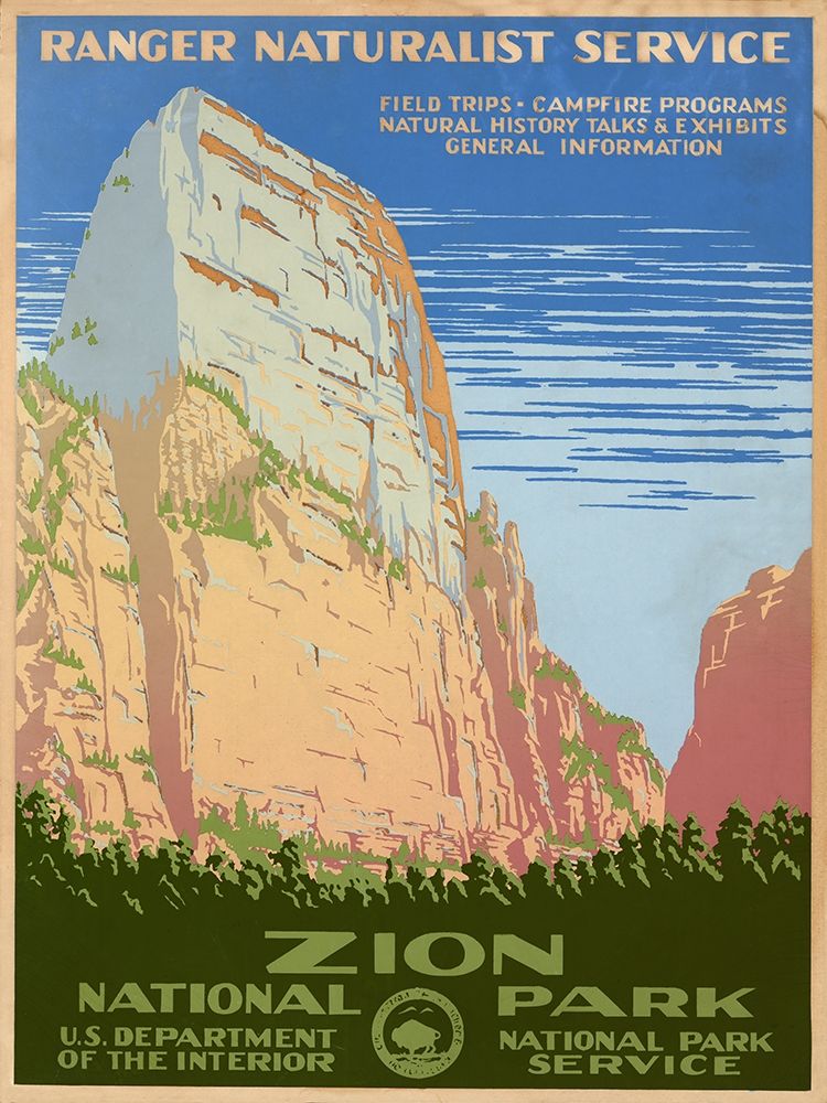 Zion National Park, ca. 1938 art print by Ranger Naturalist Service for $57.95 CAD