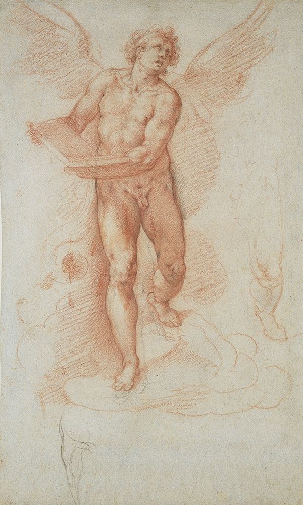 An Angel Holding a Book (recto); Three Studies of a Falling Male Figure (verso) art print by Cristoforo Roncalli for $57.95 CAD