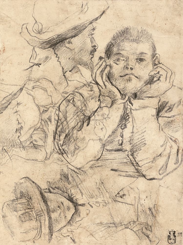 Four Studies of Heads Drawn over a Copy of Saint John the Evangelist by Correggio (recto); Three Stu art print by Annibale or Lodovico Carracci for $57.95 CAD