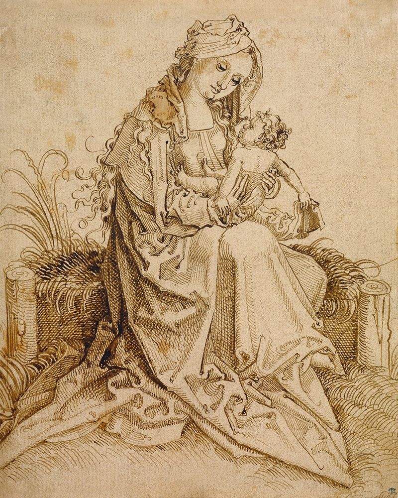 The Virgin and Child on a Grassy Bench art print by Unknown for $57.95 CAD