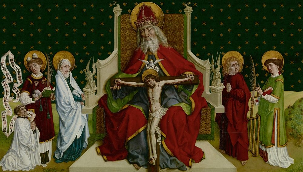 The Trinity with the Virgin, Saints John the Evangelist, Stephen and Lawrence and a Donor art print by Peter Hemme von Andlau for $57.95 CAD