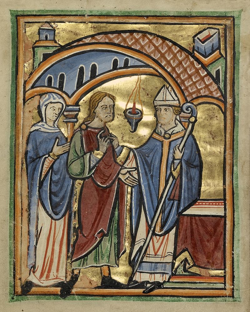 Joachim and Saint Anne before the High Priest art print by Unknown 12th Century English Illuminator for $57.95 CAD