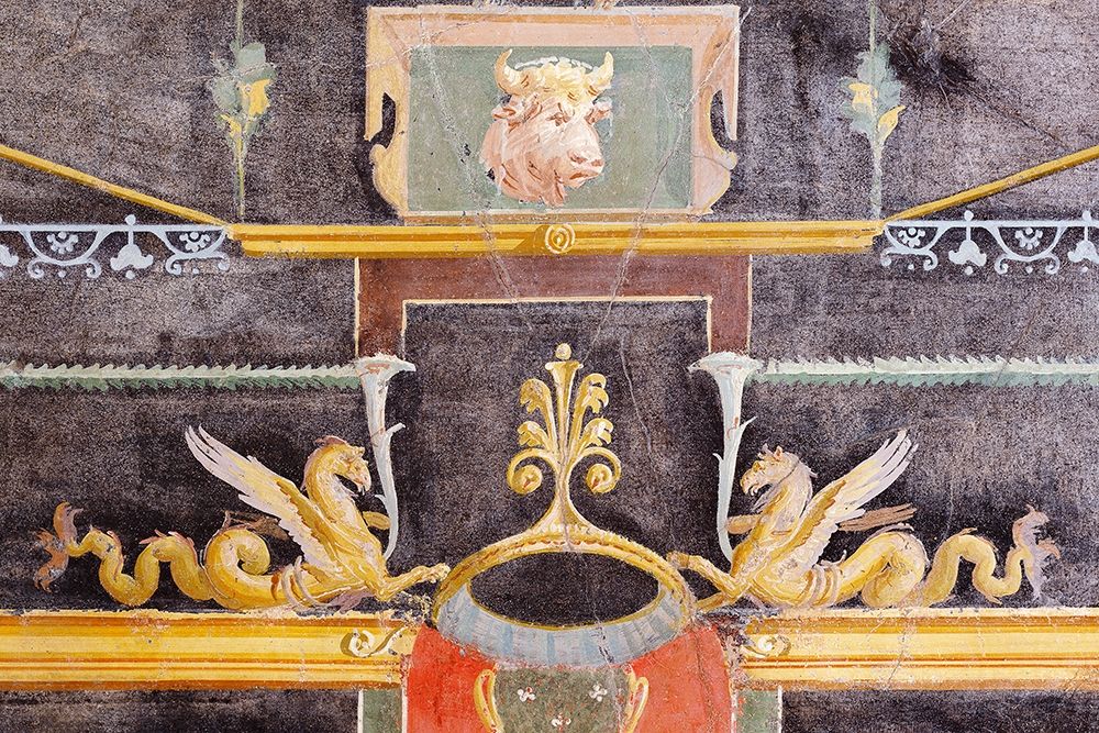 Wall Fragment with Bulls Head and Winged Sea Monsters on Black Ground art print by Unknown 1st Century Roman Artisan for $57.95 CAD