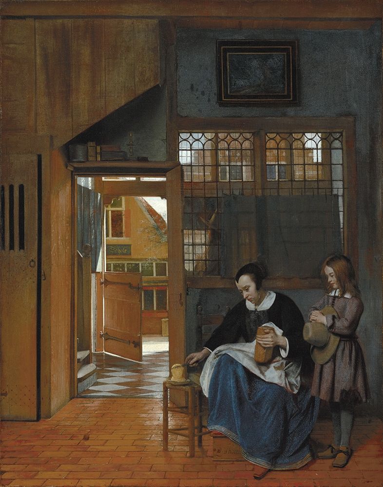 A Woman Preparing Bread and Butter for a Boy art print by Pieter de Hooch for $57.95 CAD