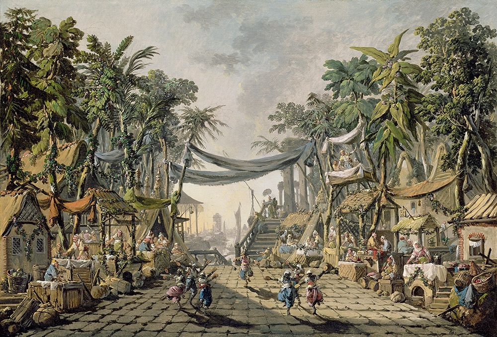 Market Scene in an Imaginary Oriental Port art print by Jean-Baptiste Pillement for $57.95 CAD