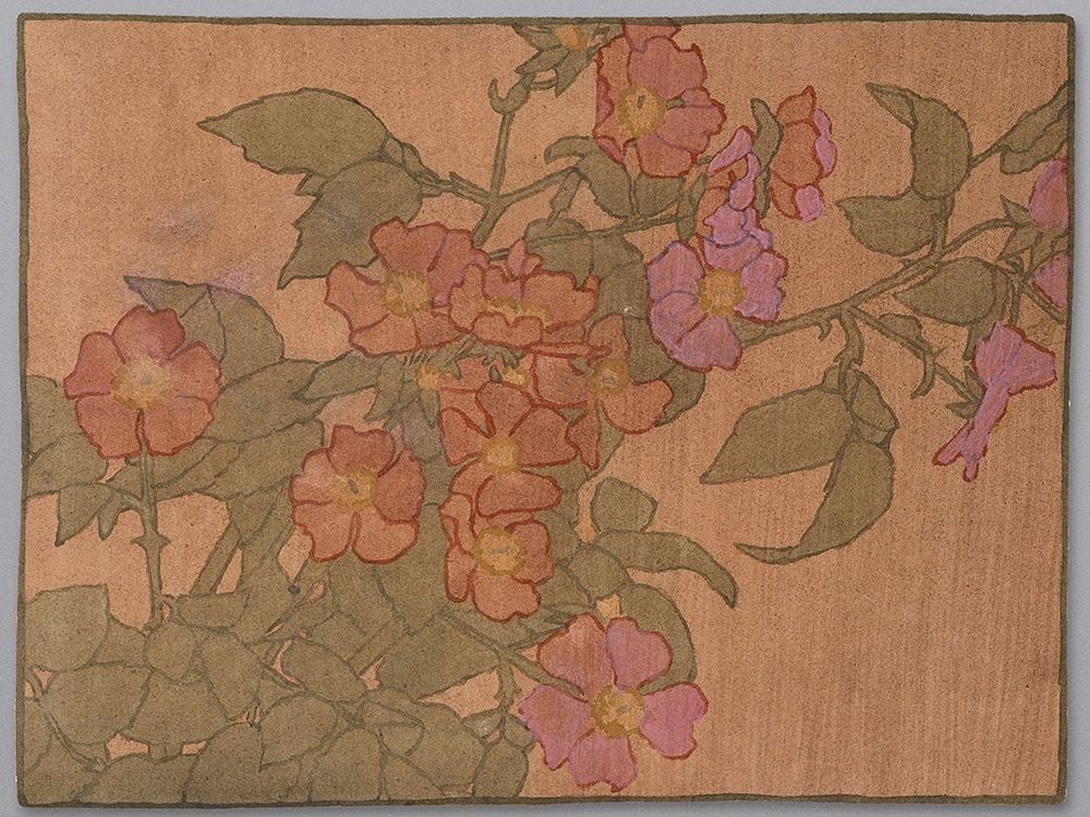 Pink Roses on Terracotta Color Ground art print by Hannah Borger Overbeck for $57.95 CAD