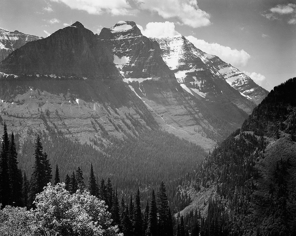 Snow Covered Mountains, Glacier National Park, Montana - National Parks and Monuments, 1941 art print by Ansel Adams for $57.95 CAD