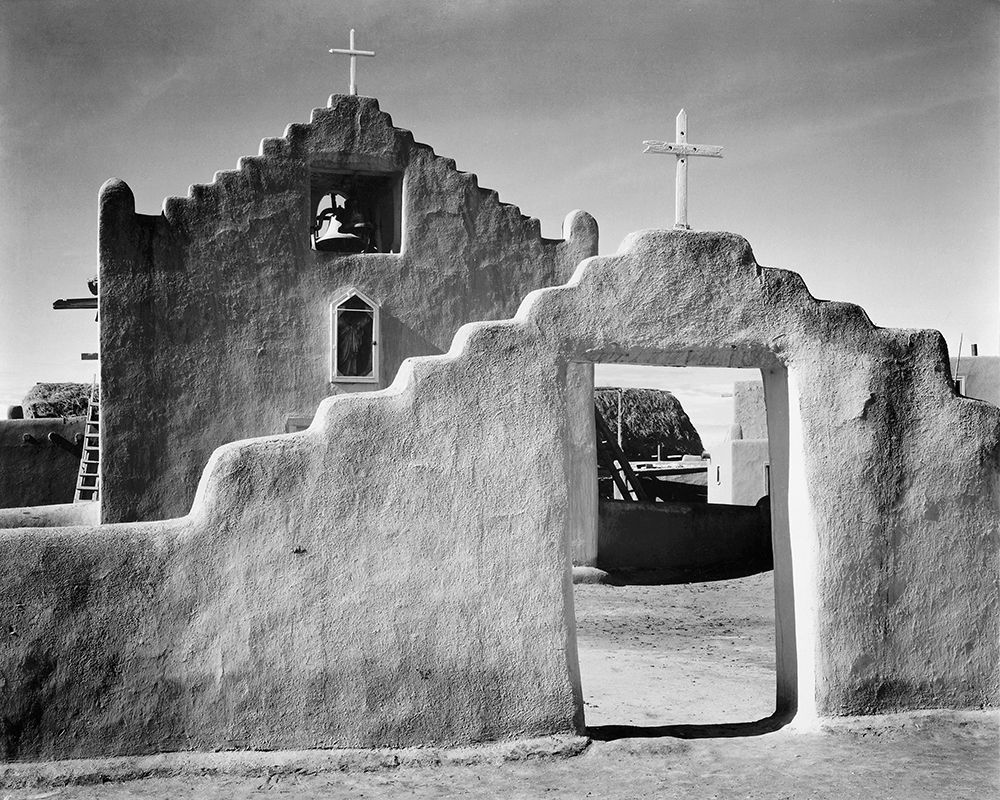 Full side view of entrance with gate to the right, Church, Taos Pueblo National Historic Landmark, N art print by Ansel Adams for $57.95 CAD