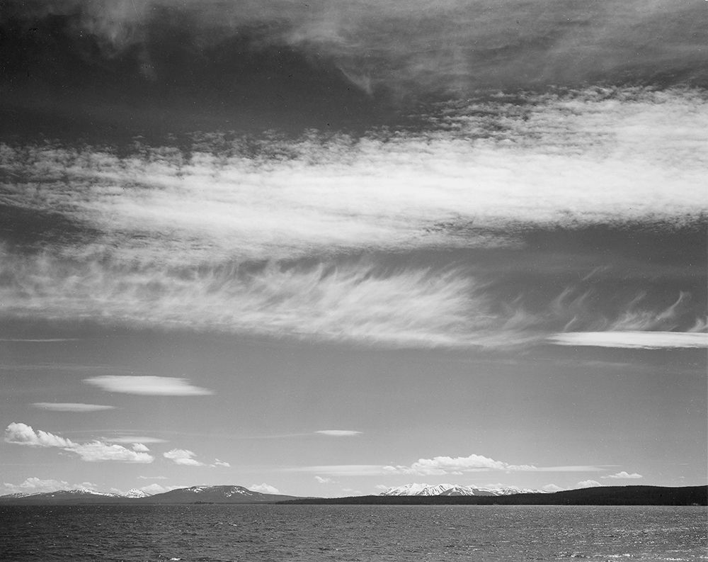 Lake, narrow strip of mountains, low horizon, Yellowstone Lake, Yellowstone National Park, Wyoming, art print by Ansel Adams for $57.95 CAD