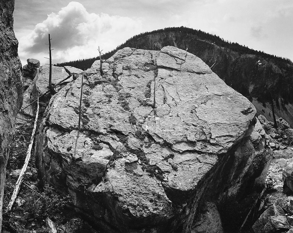 Boulder with hill in background, Rocks at Silver Gate, Yellowstone National Park, Wyoming, ca. 1941- art print by Ansel Adams for $57.95 CAD