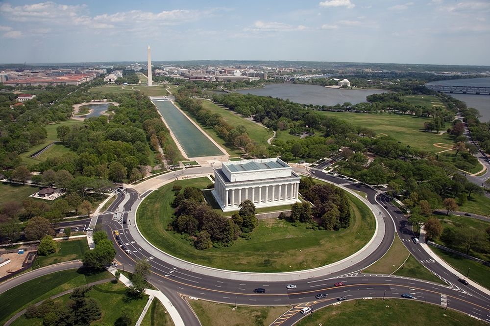 Aerial of Mall showing Lincoln Memorial, Washington Monument and the U.S. Capitol, Washington, D.C. art print by Carol Highsmith for $57.95 CAD