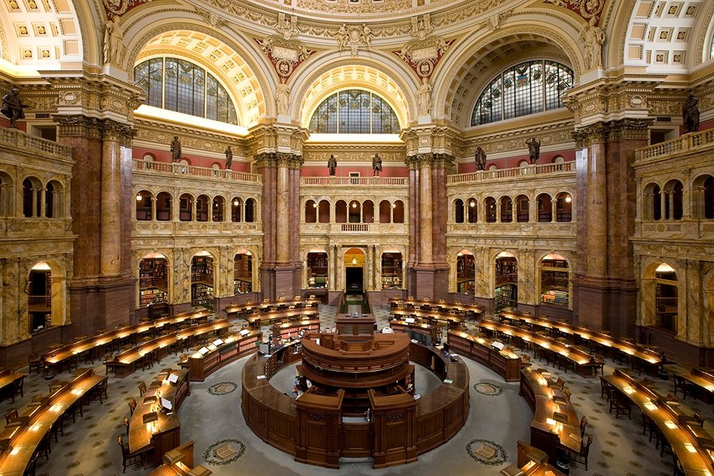 Main Reading Room. View from above showing researcher desks. Library of Congress Thomas Jefferson Bu art print by Carol Highmith for $57.95 CAD