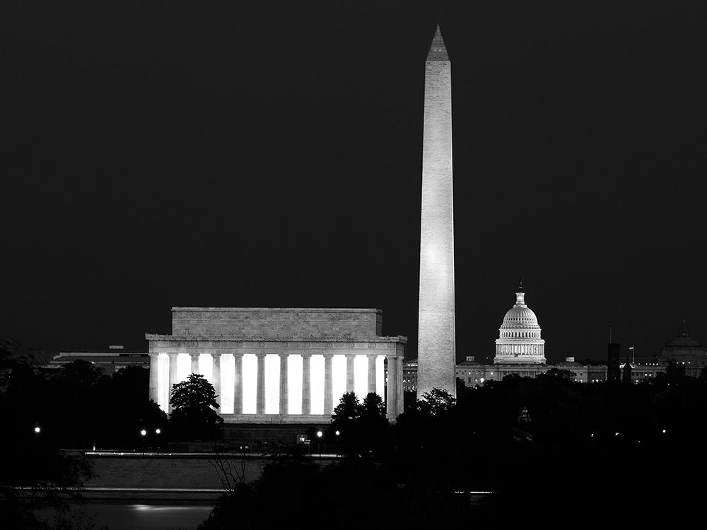 Our treasured monuments at night, Washington D.C. - Black and White Variant art print by Carol Highmith for $57.95 CAD