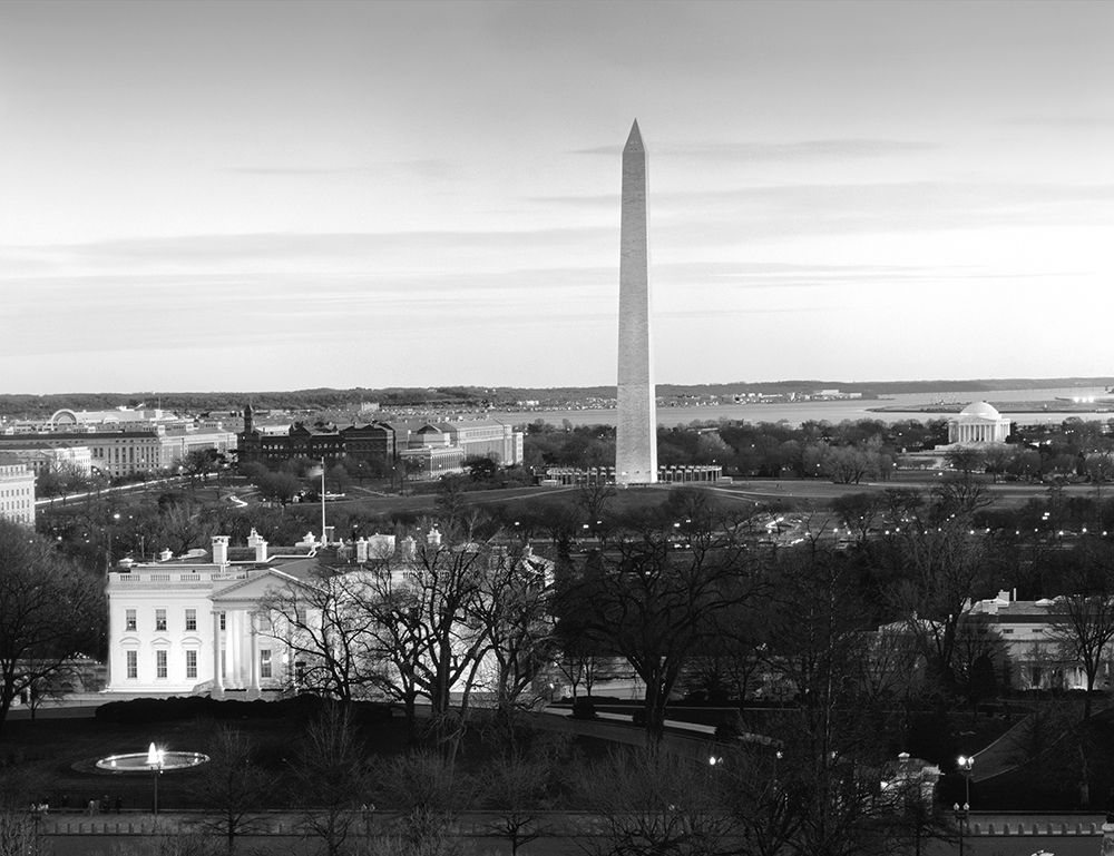 Dawn over the White House, Washington Monument, and Jefferson Memorial, Washington, D.C. - Black and art print by Carol Highmith for $57.95 CAD