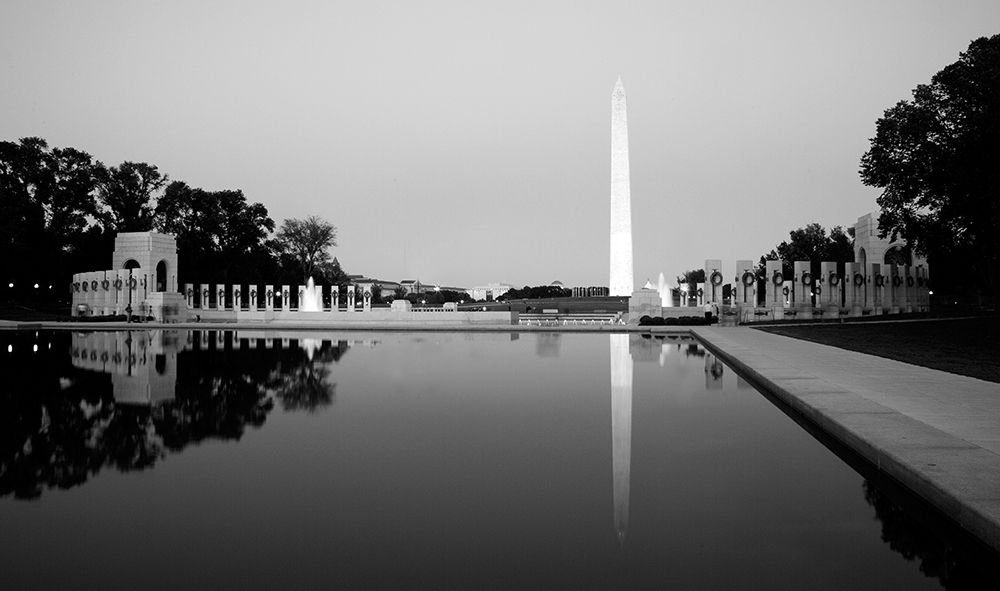 Reflecting pool on the National Mall with the Washington Monument reflected, Washington, D.C. - Blac art print by Carol Highmith for $57.95 CAD