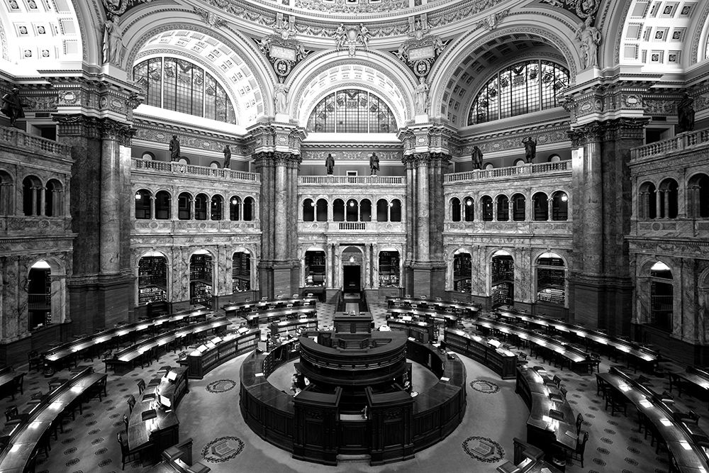 Main Reading Room. View from above showing researcher desks. Library of Congress Thomas Jefferson Bu art print by Carol Highmith for $57.95 CAD