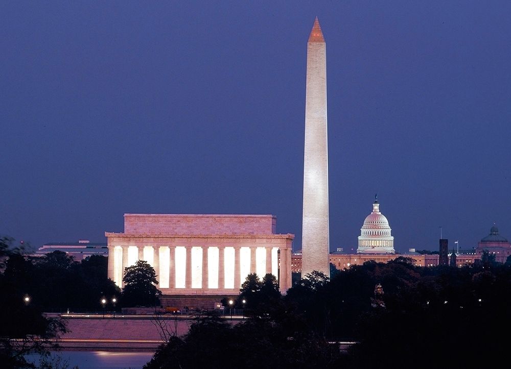 Our treasured monuments at night, Washington D.C. - Vintage Style Photo Tint Variant art print by Carol Highmith for $57.95 CAD
