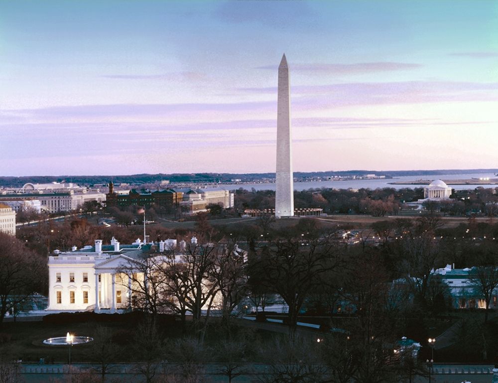 Dawn over the White House, Washington Monument, and Jefferson Memorial, Washington, D.C. - Vintage S art print by Carol Highmith for $57.95 CAD