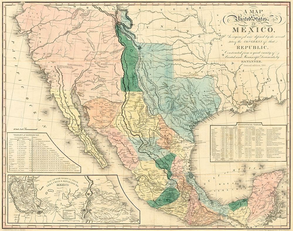 A map of the United States of Mexico : as organized and defined by the several acts of the Congress art print by Henry Schenck Tanner for $57.95 CAD