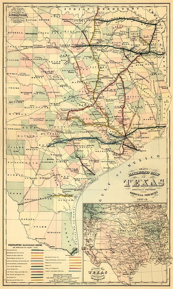 Grays railroad map of Texas. art print by O.W. Gray & Son. for $57.95 CAD