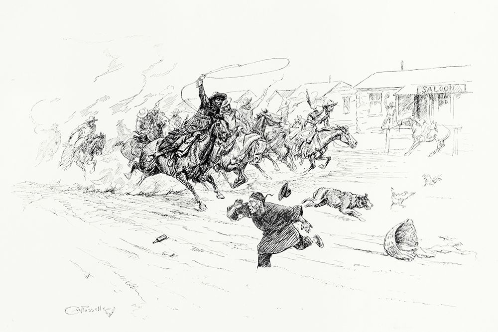 Painting the Town, 1899 art print by Charles Marion Russell for $57.95 CAD