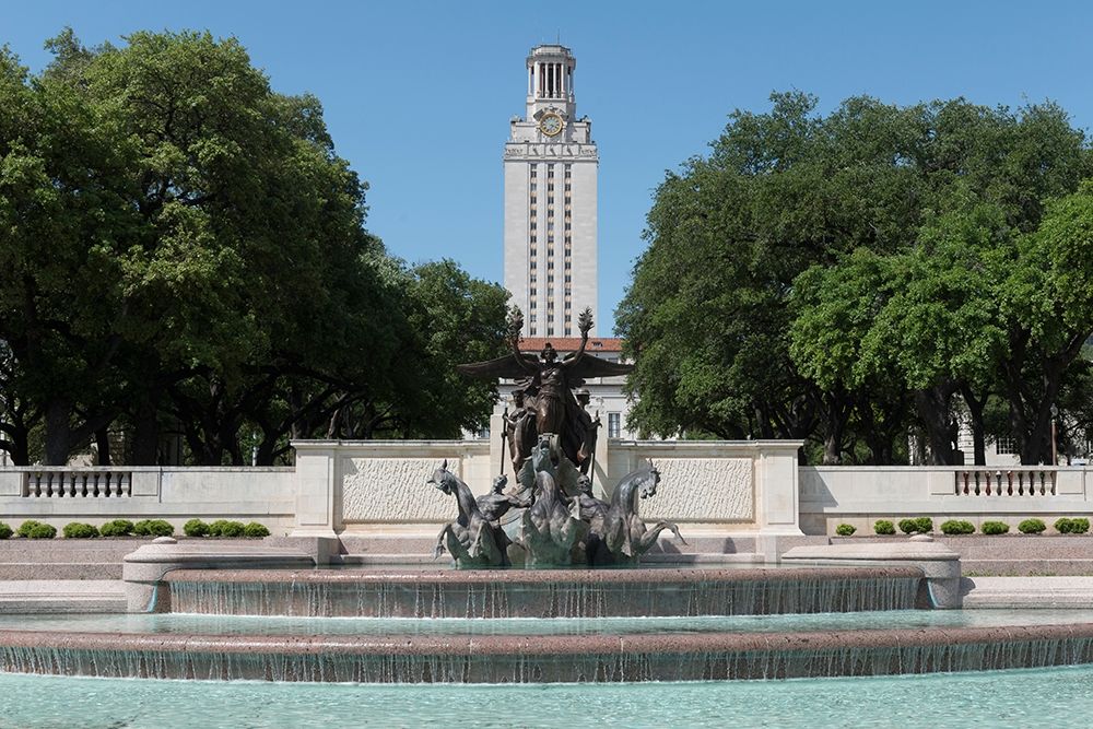 Littlefield Fountain at the University of Texas at Austin, with the historic University of Texas Tow art print by Carol Highmith for $57.95 CAD