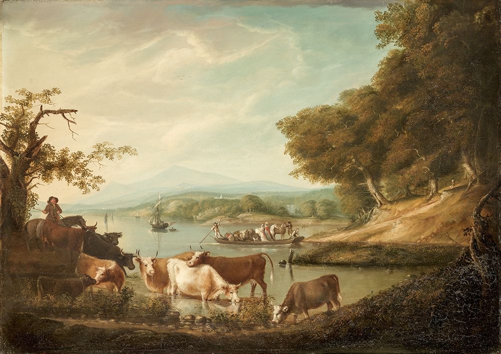 A Calm Watering Place Extensive and Boundless Scene with Cattle art print by Alvan Fisher for $57.95 CAD