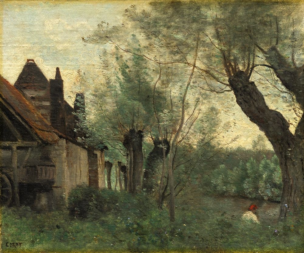 Willows and Farmhouse at Sainte-Catherine-les-Arras art print by Jean-Baptiste-Camille Corot for $57.95 CAD