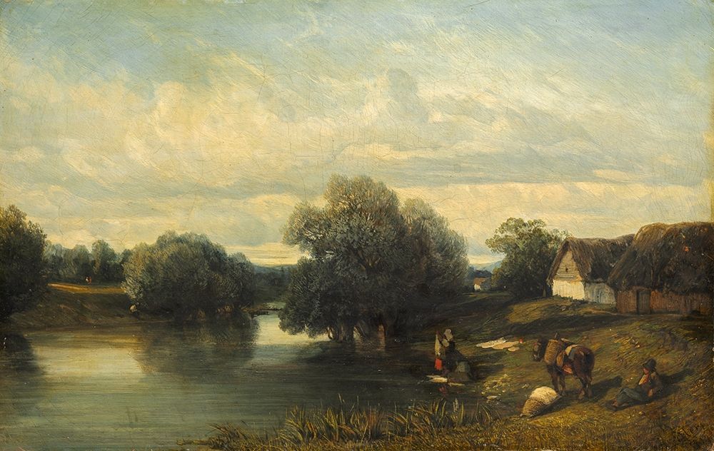 Cottage by the River with Washerwomen art print by Camille Flers for $57.95 CAD