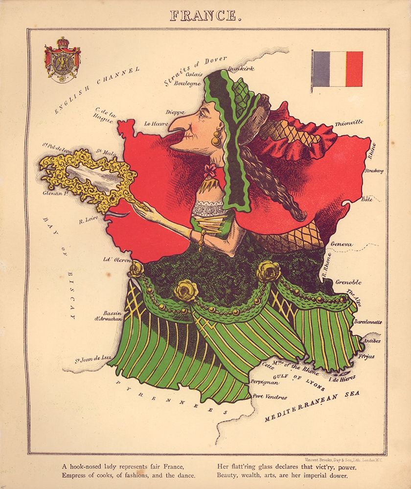 Anthropomorphic Map of France art print by Vintage Maps for $57.95 CAD