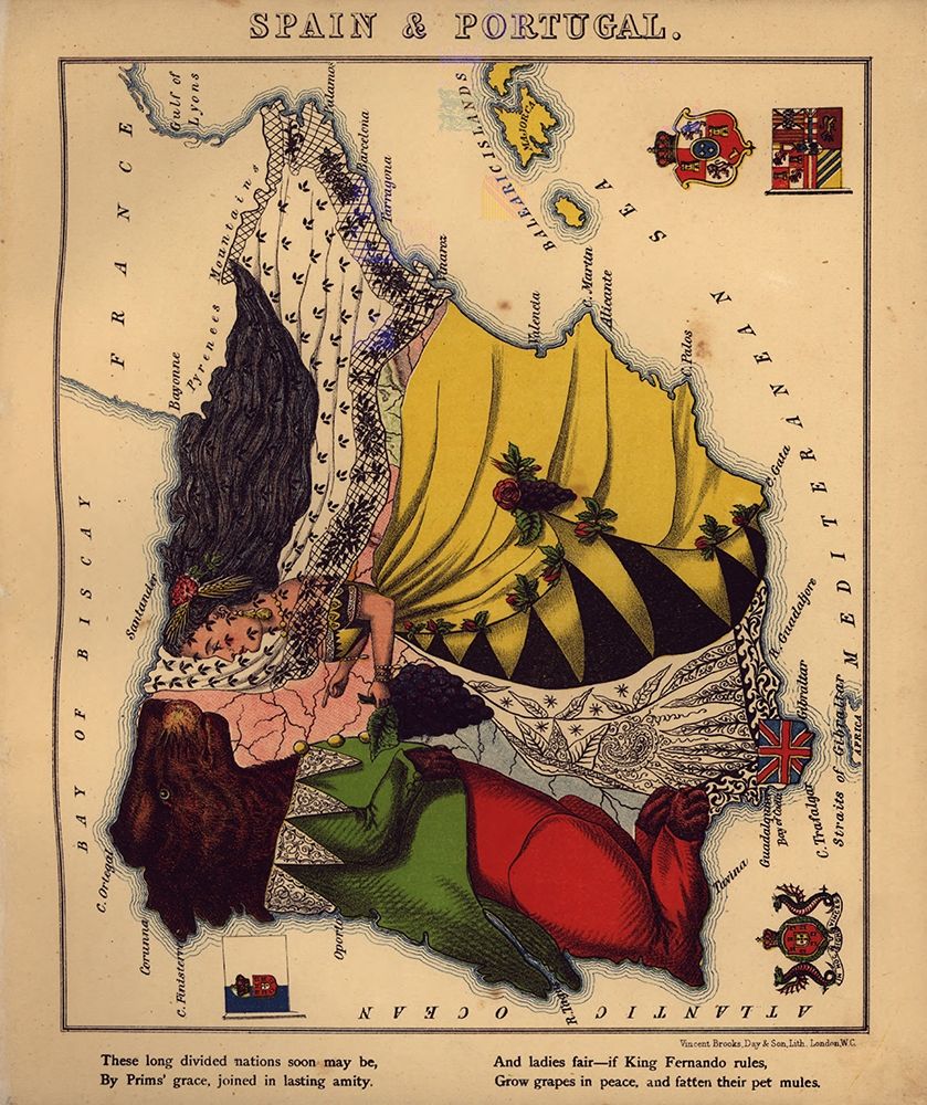 Anthropomorphic Map of Spain and Portugal art print by Vintage Maps for $57.95 CAD
