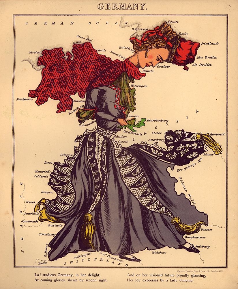 Anthropomorphic Map of Germany art print by Vintage Maps for $57.95 CAD