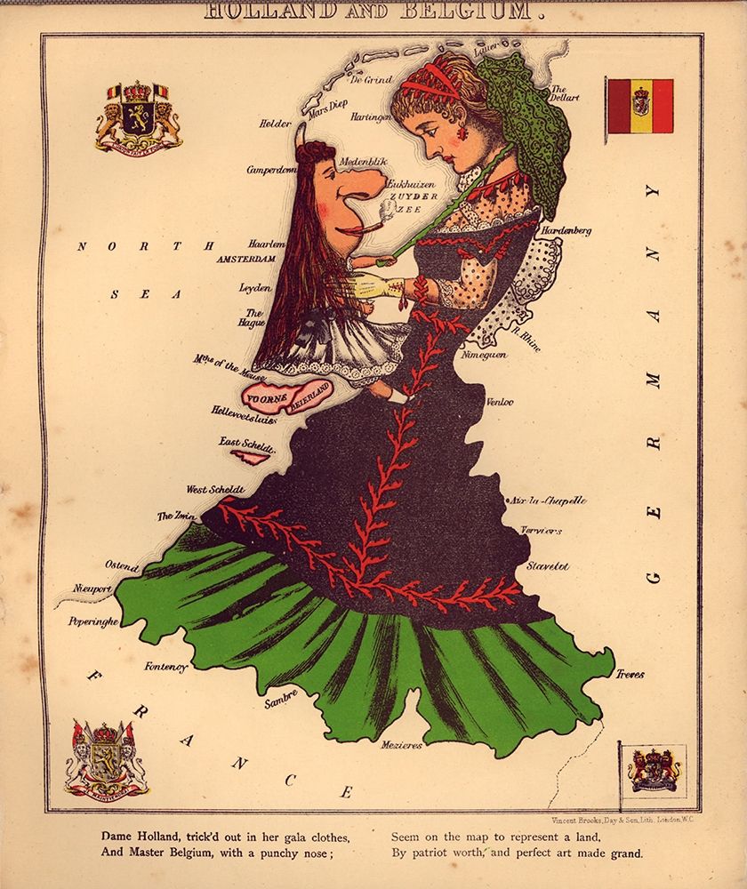 Anthropomorphic Map of Holland and Belgium art print by Vintage Maps for $57.95 CAD
