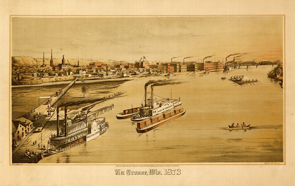 La Crosse-Wisconsin 1873 art print by Vintage Maps for $57.95 CAD