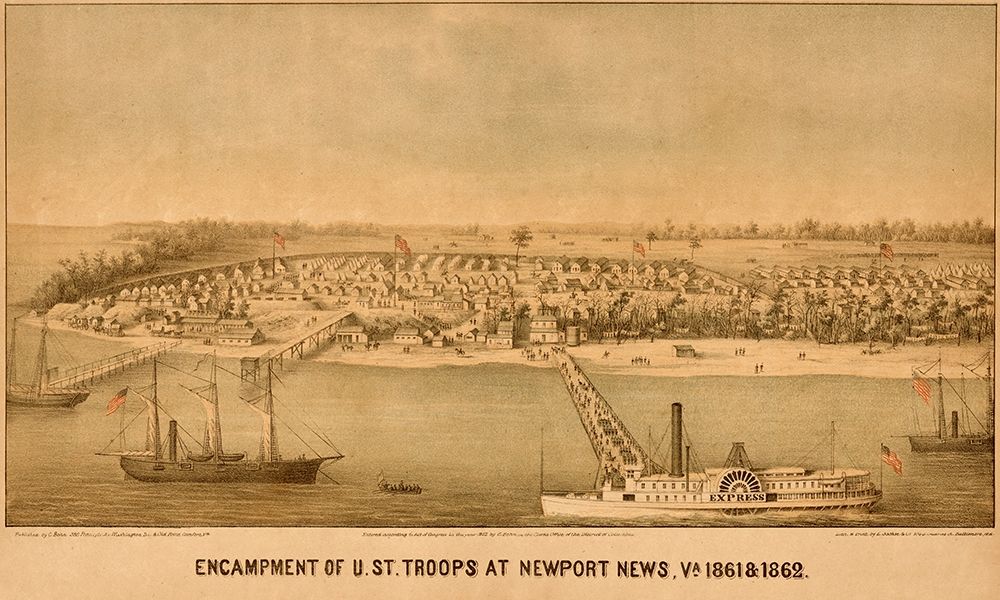 Encampment of US Federal Troops at Newport News 1861 art print by Vintage Maps for $57.95 CAD