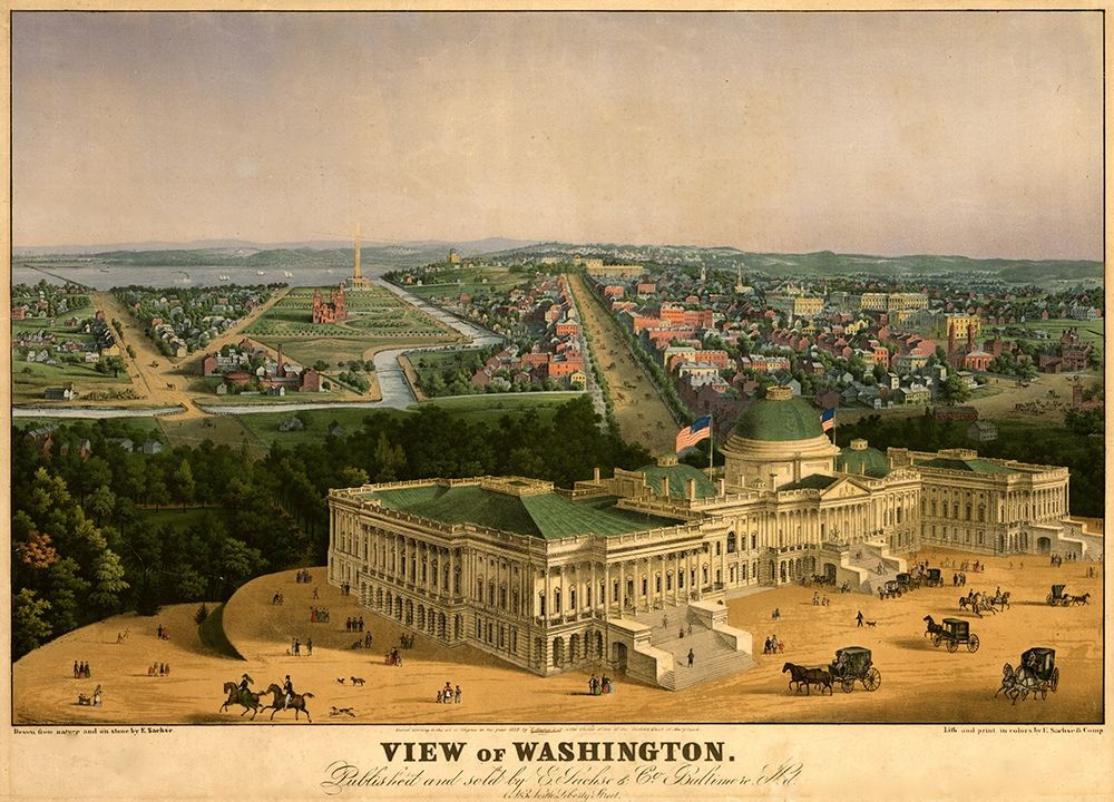 View of Capitol in Washington-DC 1852 art print by Vintage Maps for $57.95 CAD