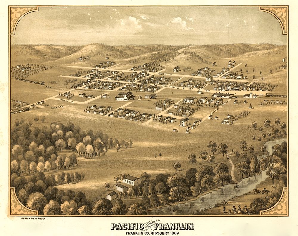 Franklin-Missouri formerly Franklin 1869 art print by Vintage Maps for $57.95 CAD