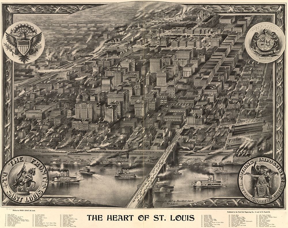 Heart of St. Louis-Missouri 1907 art print by Vintage Maps for $57.95 CAD